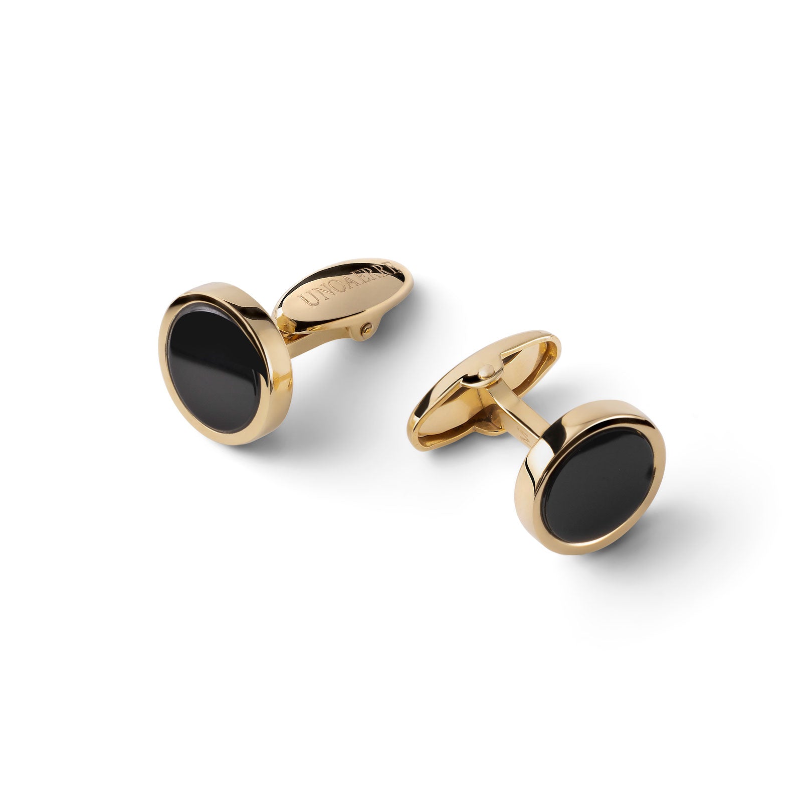 Gemelli Uomo Unoaerre Argento Dorato 925 Rotondo Onice Nero 6607