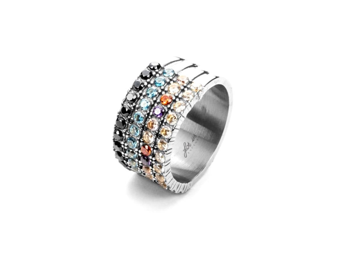 Anello Donna 4US Cesare Paciotti Acciaio Bianco Zirconi Colorati 4UAN5241W/14