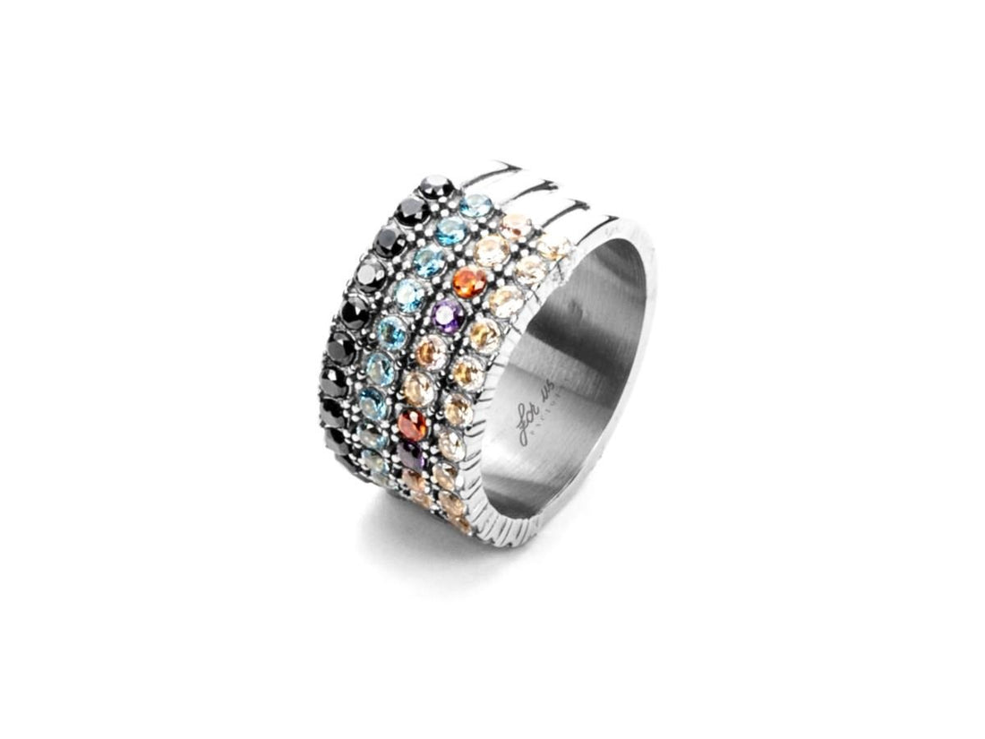 Anello Donna 4US Cesare Paciotti Acciaio Bianco Zirconi Colorati 4UAN5241W/14