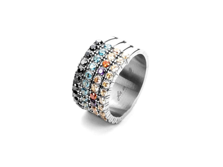 Anello Donna 4US Cesare Paciotti Acciaio Bianco Zirconi Colorati 4UAN5241W/14
