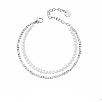 Bracciale Donna Liu Jo Acciaio Doppio Filo Perle Zirconi LJ3025
