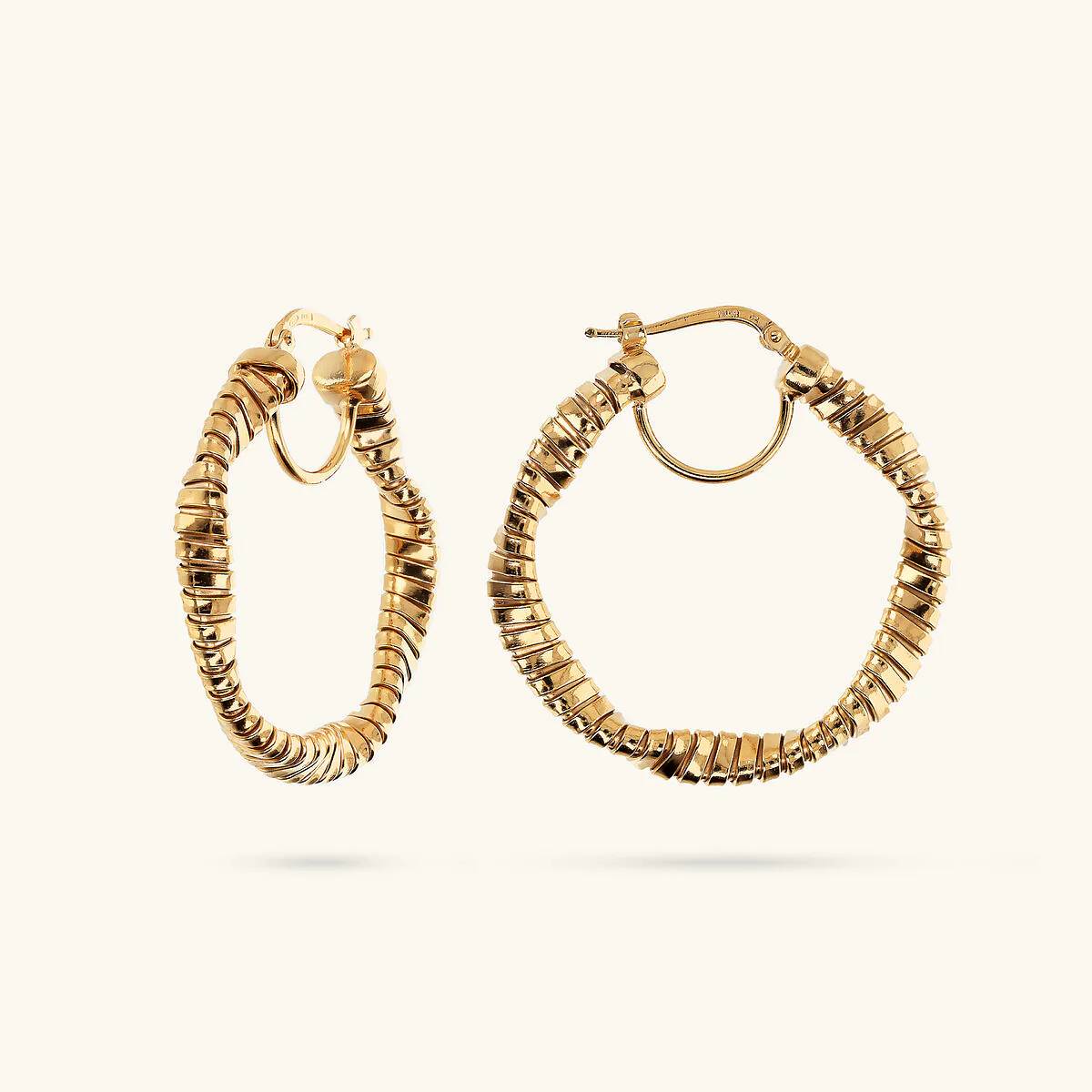 Orecchini Donna Etrusca Bronzo Dorato Cerchio Tubogas Ritorti WSET00791.YG