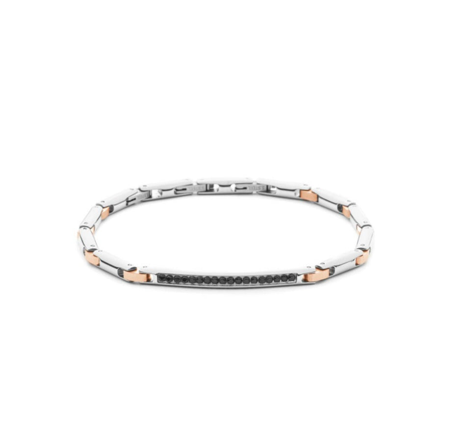 Bracciale Uomo 4US Cesare Paciotti Maglia Acciaio PDV rosè targhetta Zirconi Neri 4UBR8438