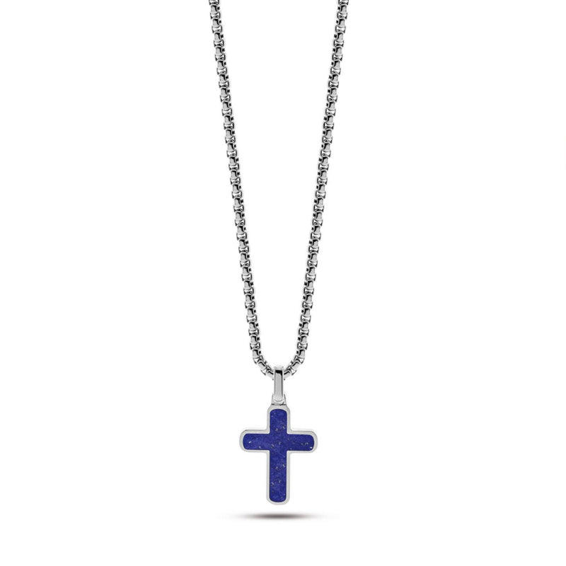 Collana Uomo Liu Jo Acciaio Croce Pietra Cobalto Blu MLJ425