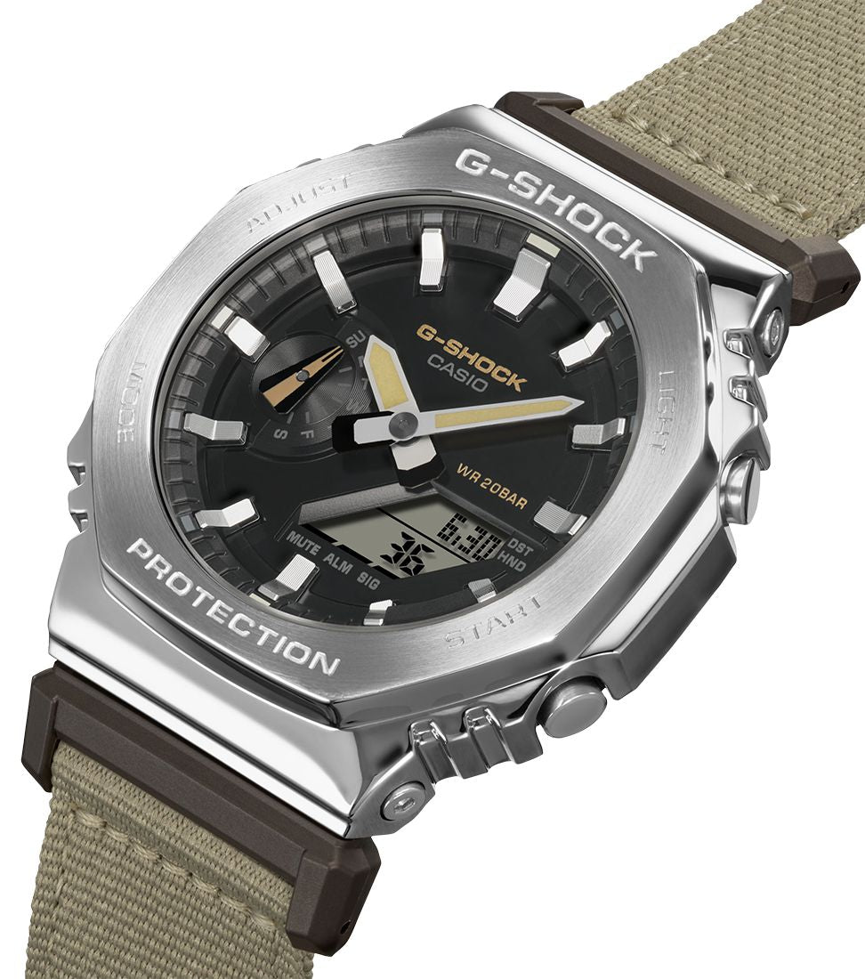 Orologio Uomo Casio G-Shock Acciaio Lucido Tessuto Verde Chiaro GM-2100C-5AER