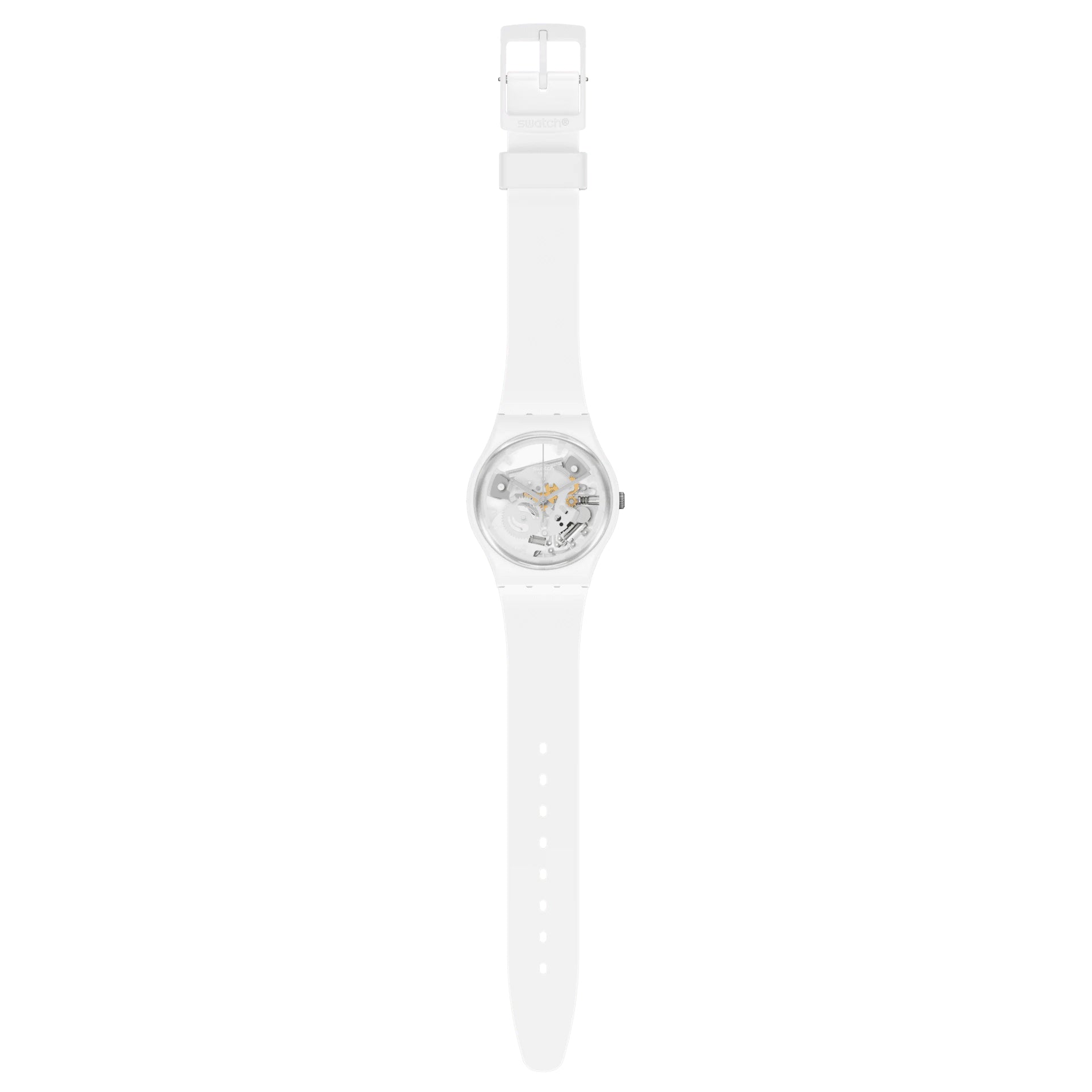 Orologio Uomo Swatch Quarzo Solo Tempo Bioceramic Bianco Scheletrato SO31W102