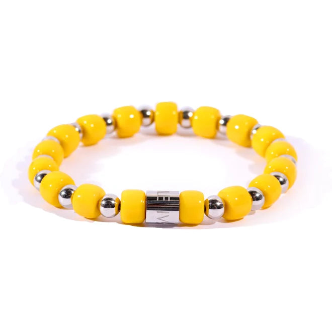 Bracciale Uomo Ivan Basile Elastico Acciaio Pietra Ceramica Giallo Senape LV_06-L