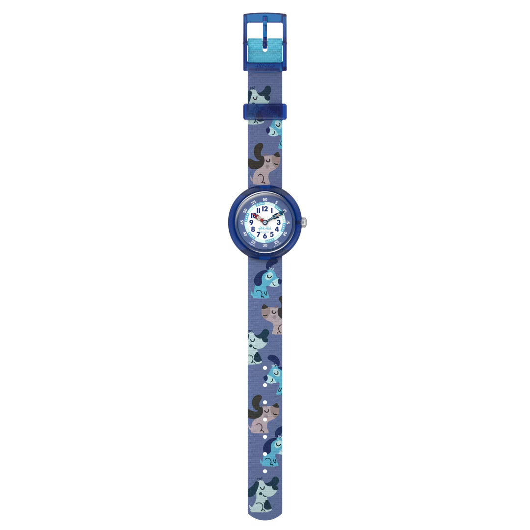 Orologio Bambino Swatch Flik Flak CUTIE PUPPY Cane Blu ZFBNP237