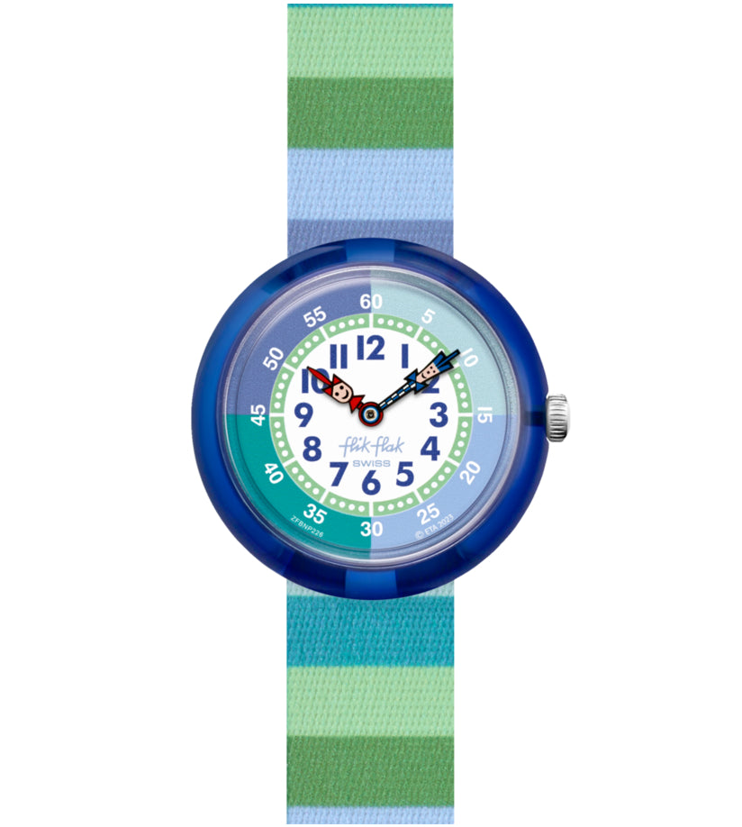 Orologio Bambino Swatch Flik Flak Stripy Green Blu Verde ZFBNP226