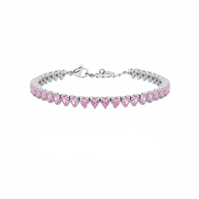Bracciale Donna Liu Jo Acciaio Tennis Cuori Zirconi Rosa LJ3224