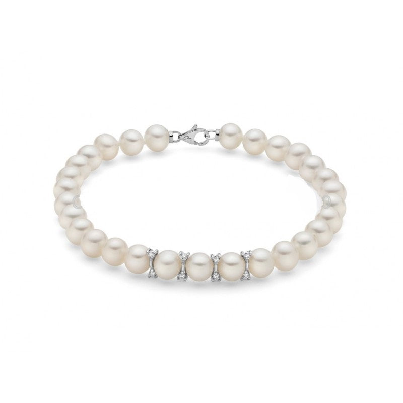 Bracciale Donna Miluna Perle Con 2 Inserti In Oro Bianco e diamanti PBR3549
