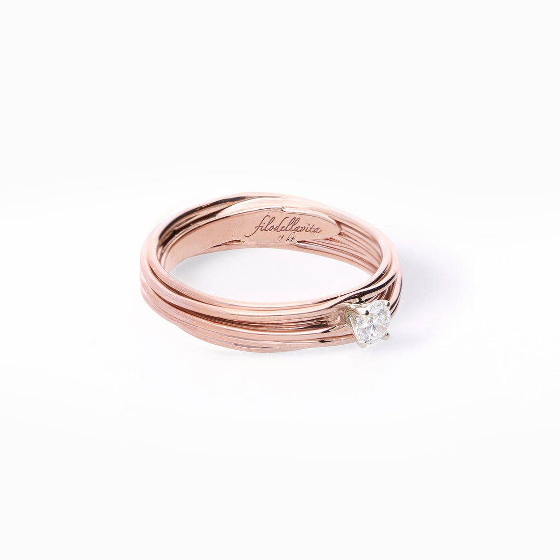 Anello Oro 9 KT Rosa Filo della vita Solitario Diamante 0.08 Mis 14