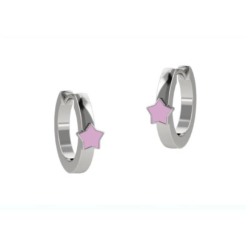 Orecchino Bambina Nanan Argento 925 Cerchio Stella Smalto Rosa Clip NAN0150