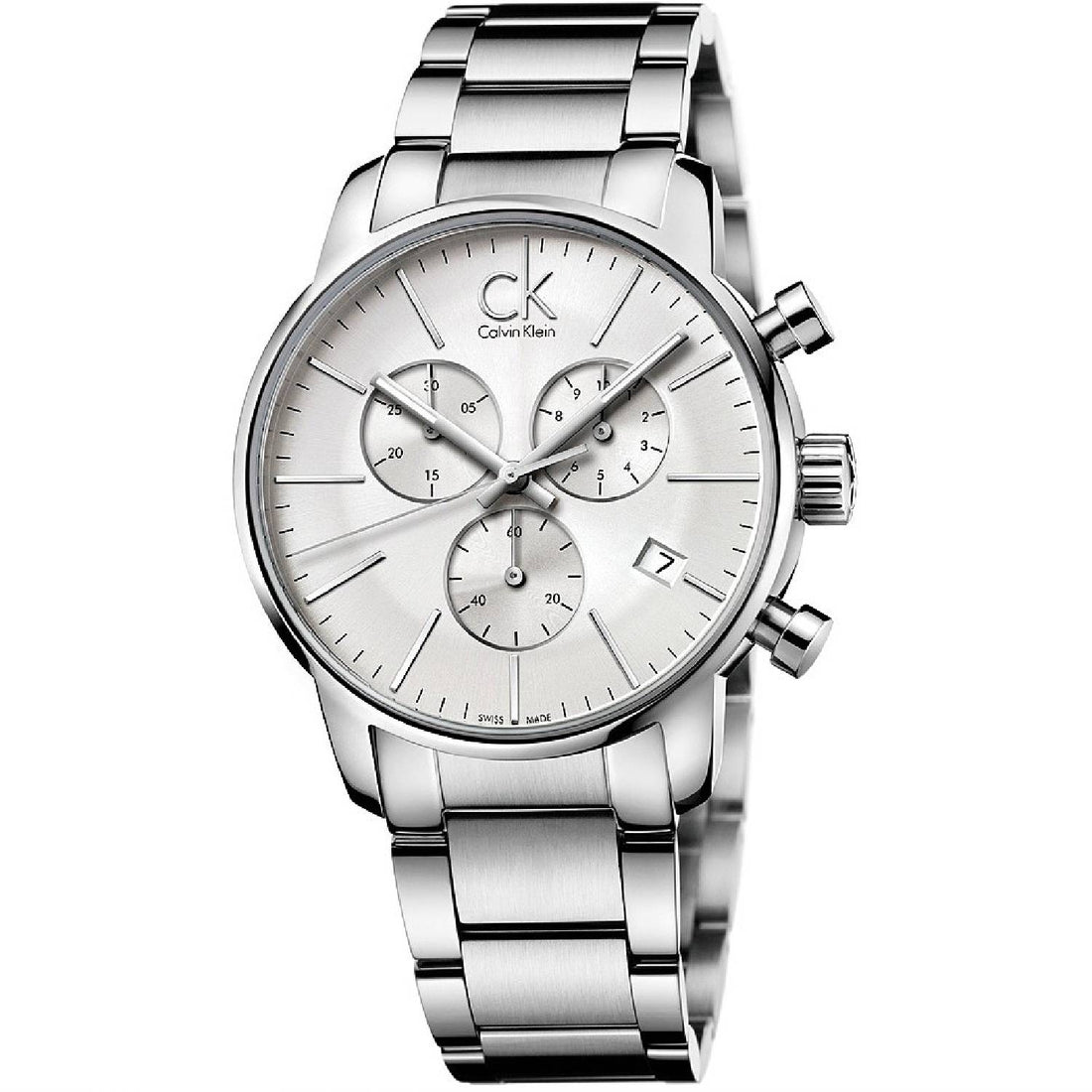 Orologio Uomo Acciaio Calvin Klein City Quarzo Bianco Cronografo Swiss Made Data