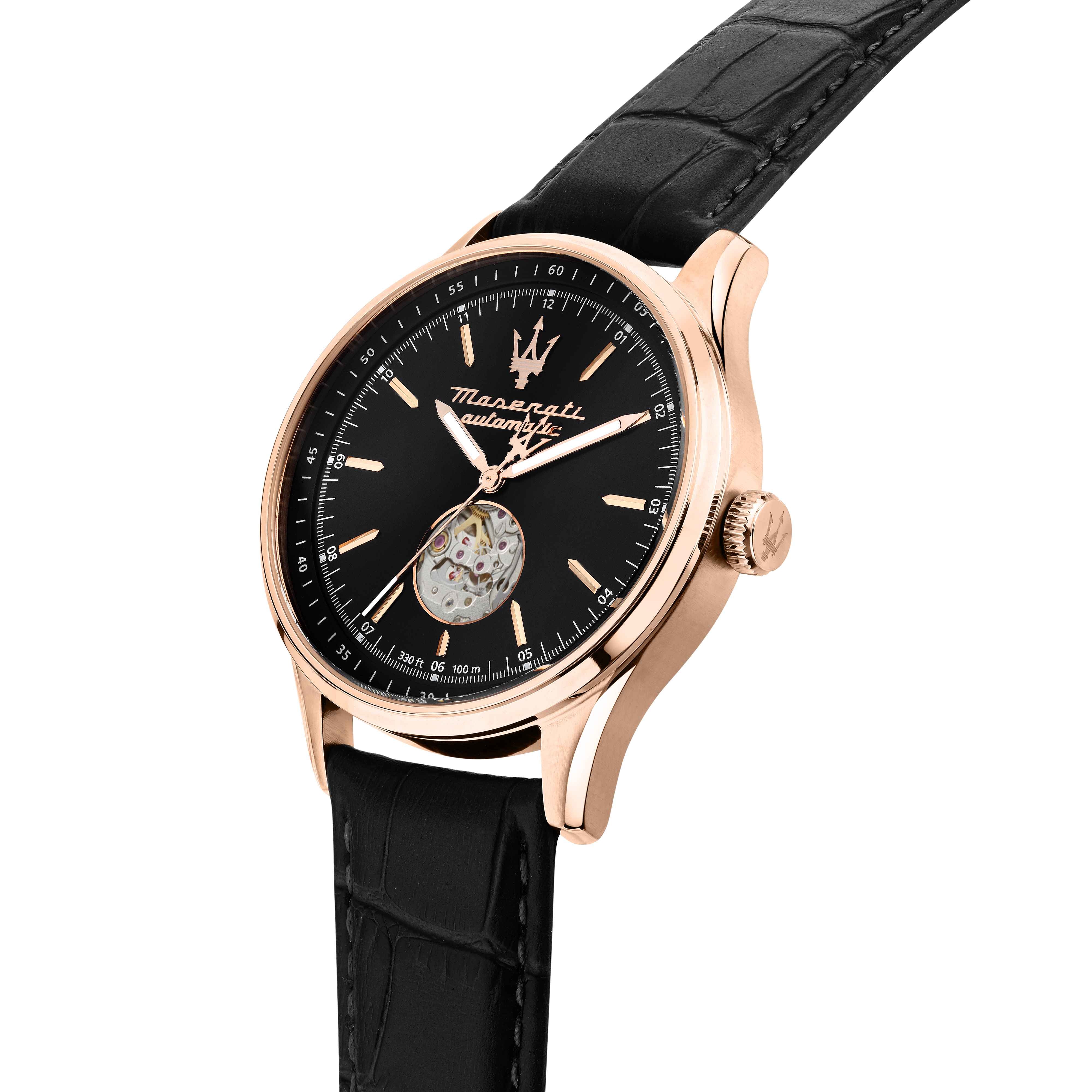 Orologio Uomo Maserati Automatico Pelle Nero Acciaio Rosè Data R8821124001