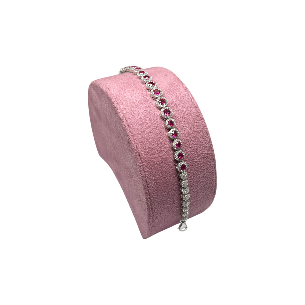 Bracciale Unisex Angelic Re Mida Tennis Argento Zirconi Bianchi Rossi Tennis-21