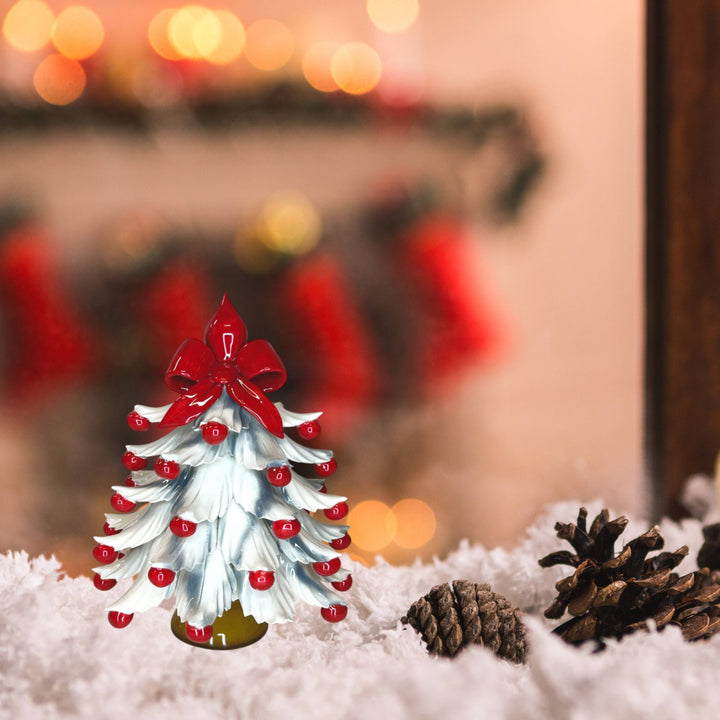 Albero di Natale Capodimonte Bianco Palline Rosse Fiocco Rosso 18cm CAP23