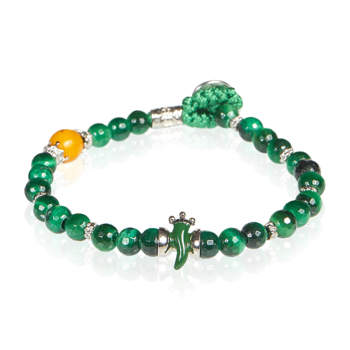 Bracciale Unisex Gerba Argento Dorato 925 Pietre Verdi Sfaccettate Corno Verde HORN19