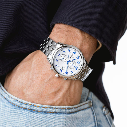 Orologio Uomo Festina Cronografo Bianco Numeri Blu Data Acciaio F6854/A