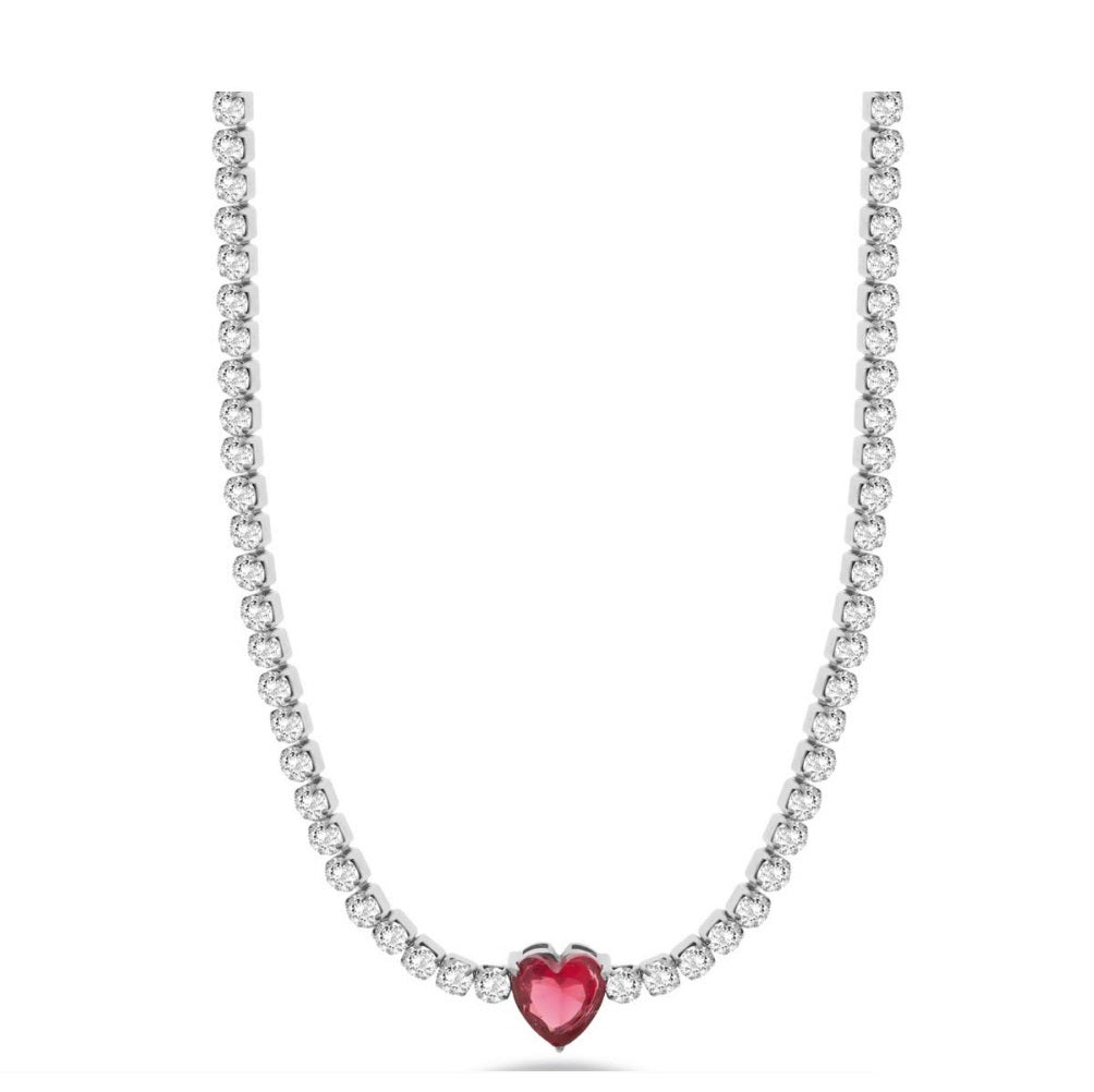 Collana Tennis Donna Liu-jo Acciaio Zirconi Cuore rosso LJ2443