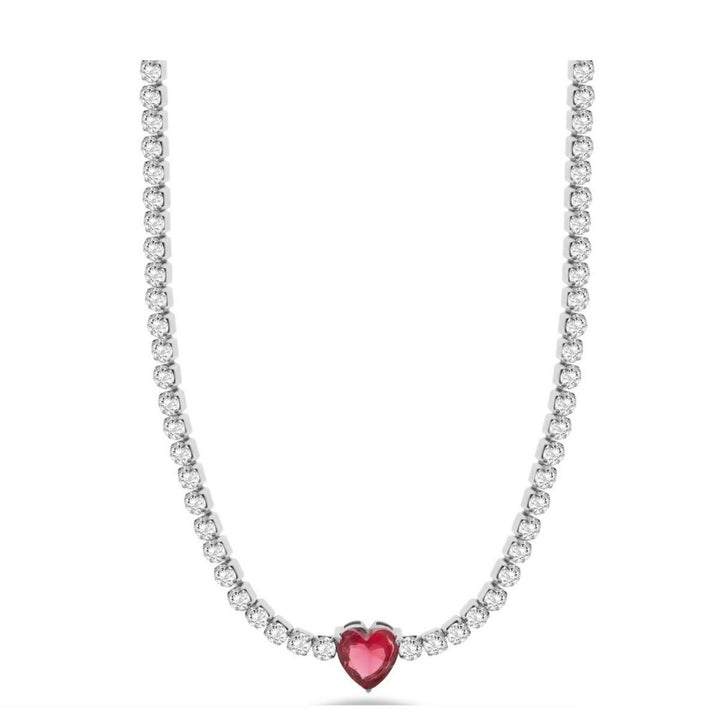 Collana Tennis Donna Liu-jo Acciaio Zirconi Cuore rosso LJ2443