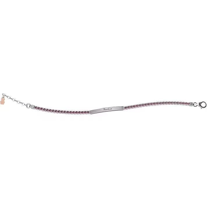 Bracciale Bambina Nanàn Argento 925 Tennis Targhetta Zirconi Rosa Orsetto NAN0340
