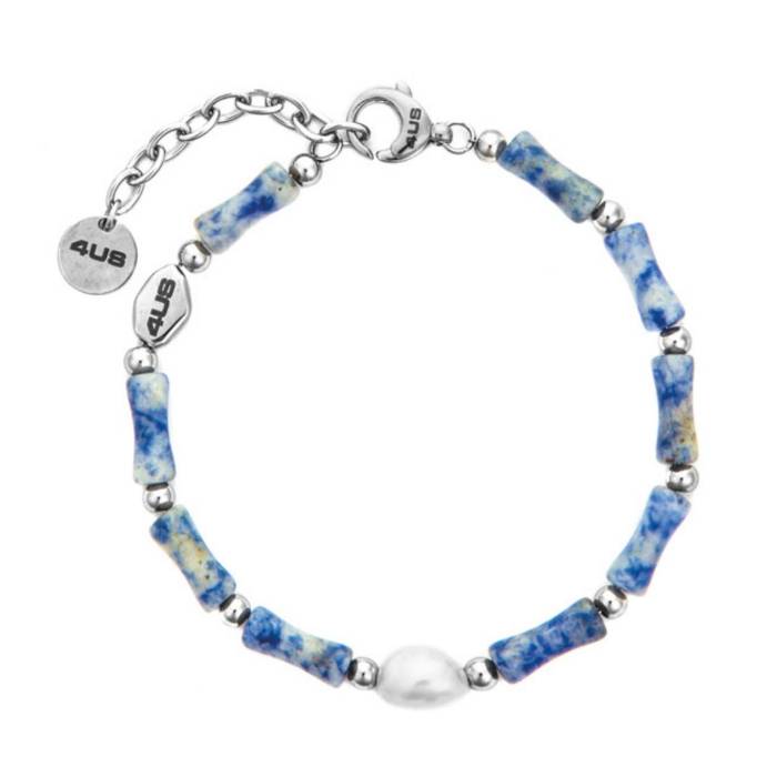 Bracciale Uomo Acciaio 4US Cesare Paciotti Perla Bianca Blue Spot 4UBR8622
