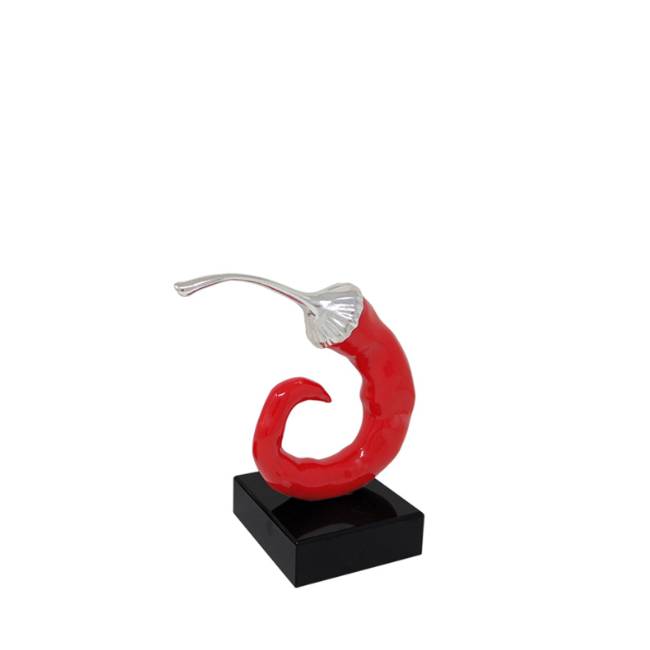 Scultura Sequenze Peperoncino Rosso Argento 14x17 cm Base Nera BPP0337/1