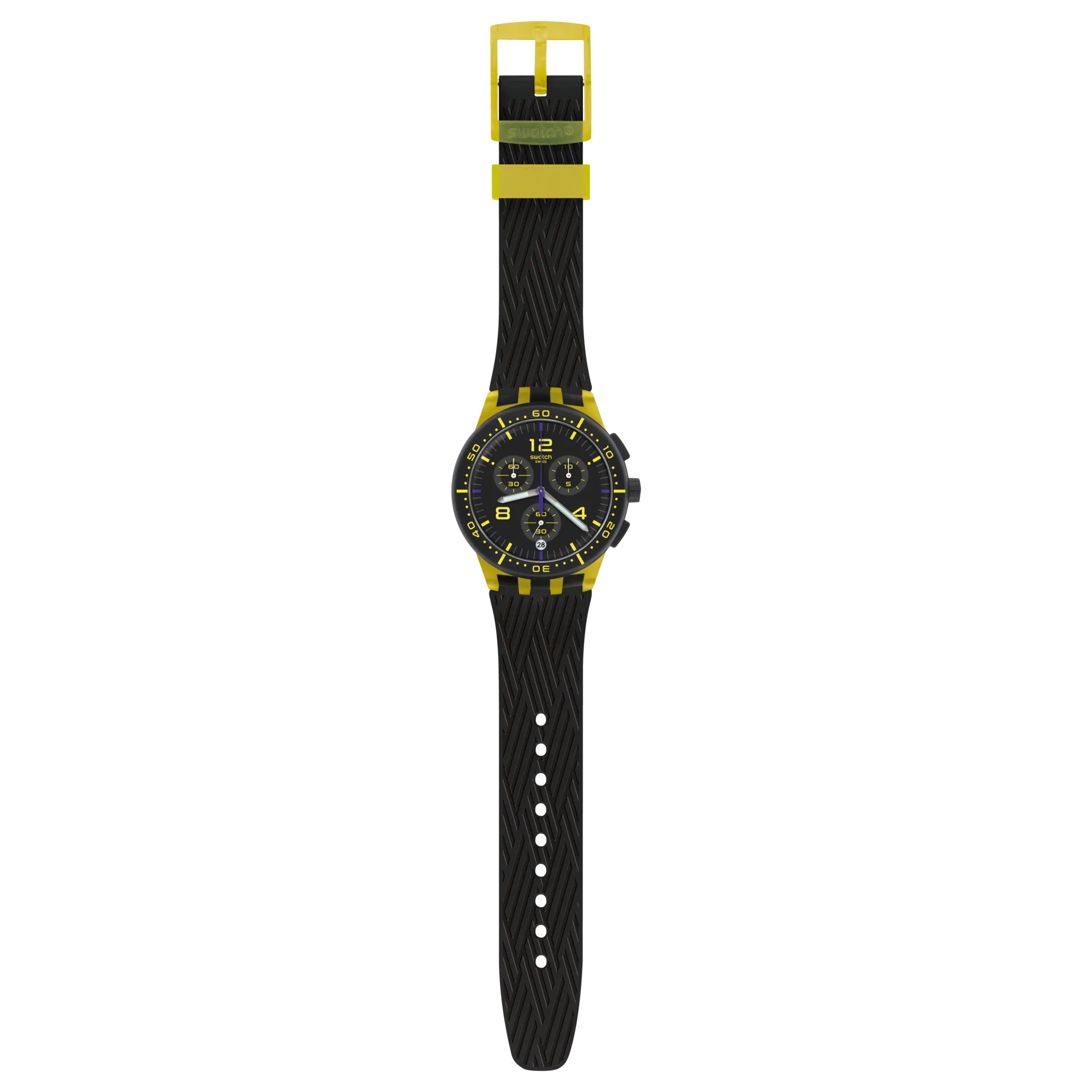 Orologio Uomo Swatch Quarzo Cronografo Nero Giallo Trasparente Numeri Data SUSJ403