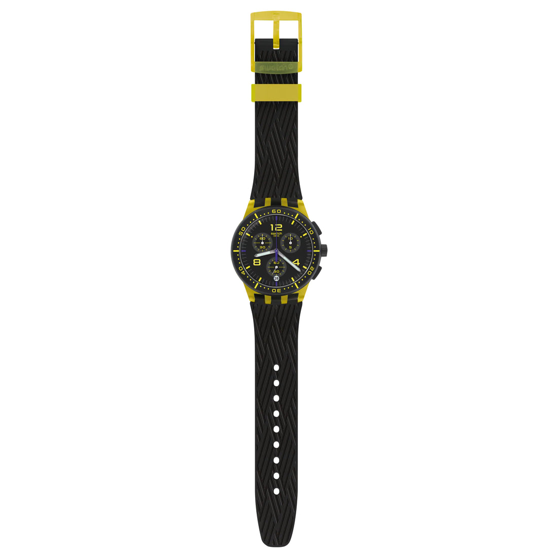 Orologio Uomo Swatch Quarzo Cronografo Nero Giallo Trasparente Numeri Data SUSJ403