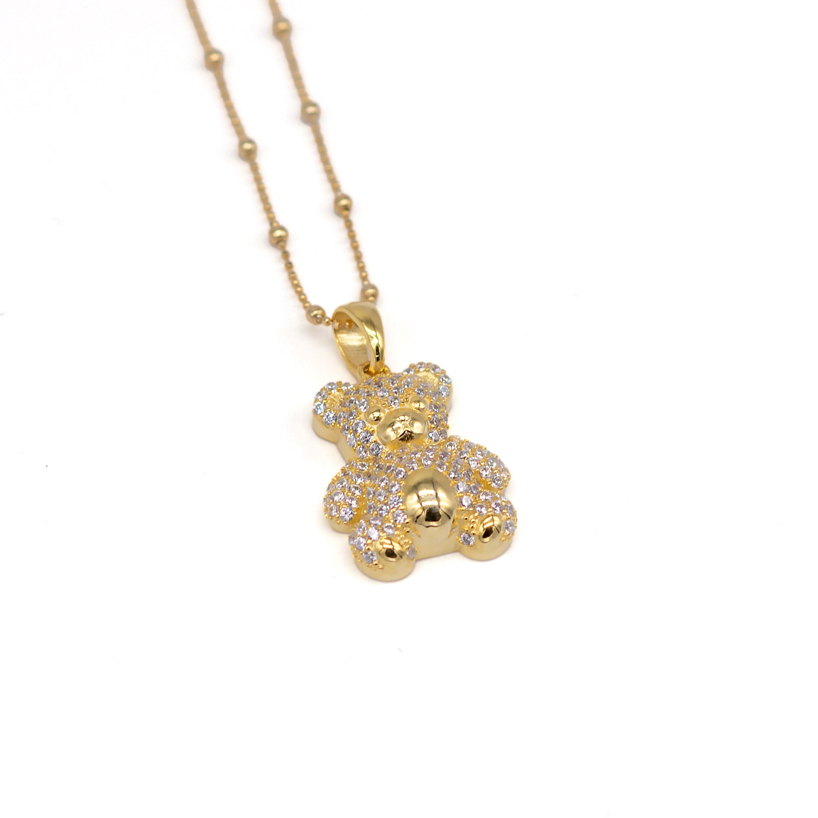 Collana Donna Re Mida Argento 925 Dorato Orsetto Zirconi Bianchi C012