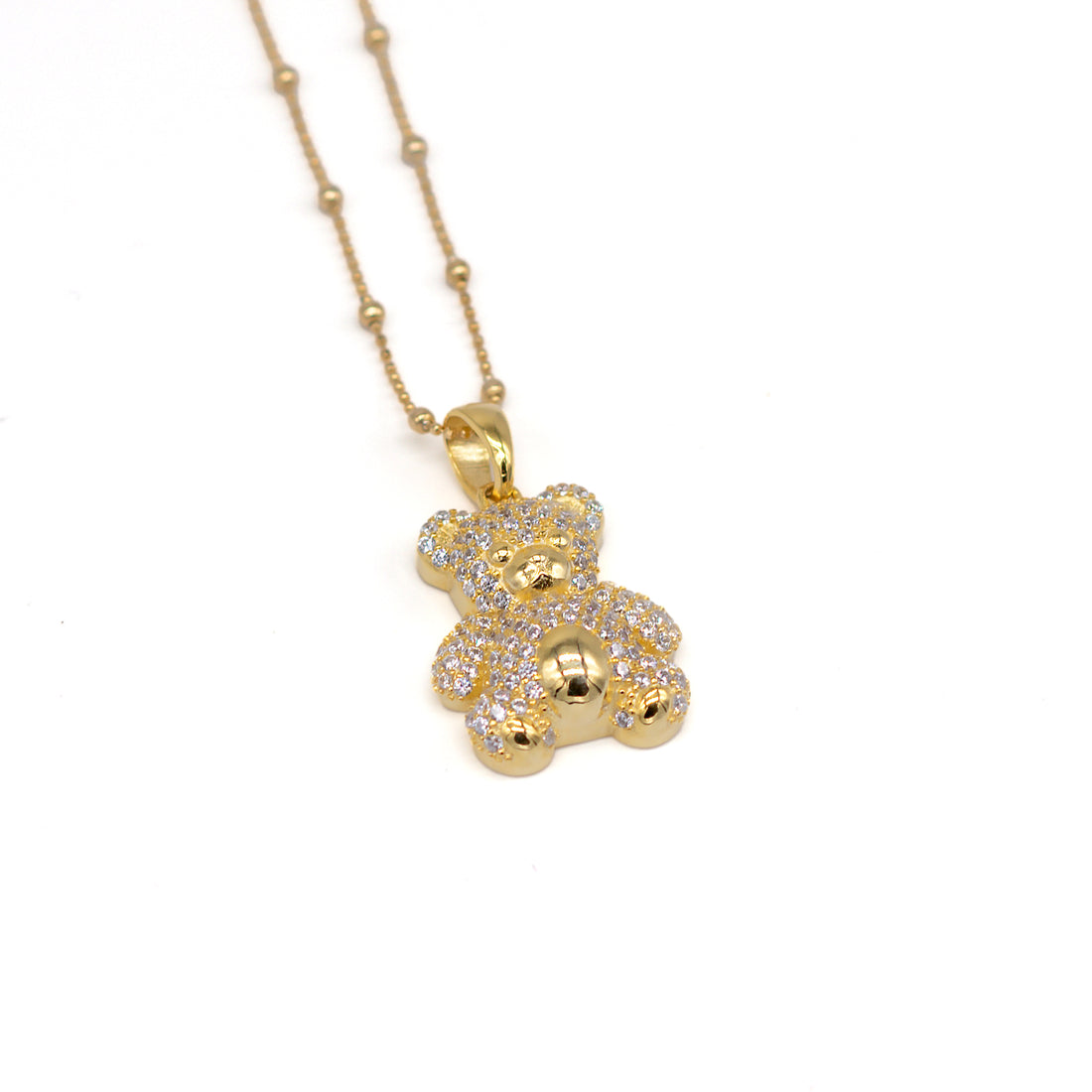 Collana Donna Re Mida Argento 925 Dorato Orsetto Zirconi Bianchi C012