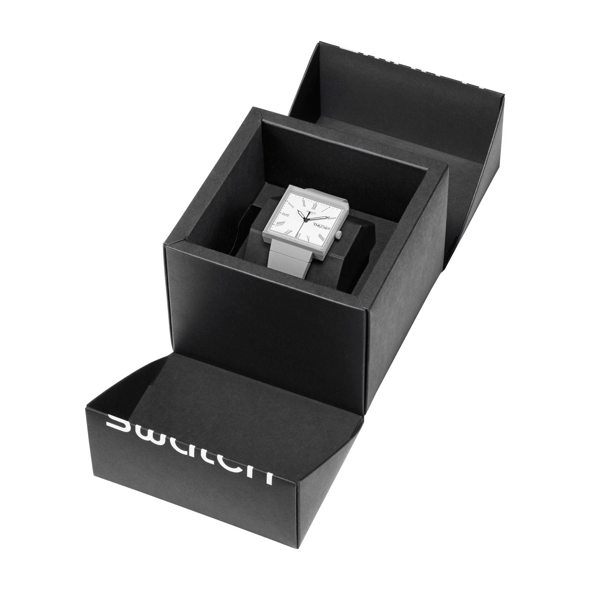 Orologio Unisex Swatch What IF Cassa Quadrata Grigio Quarzo Doppia Data SO34M700