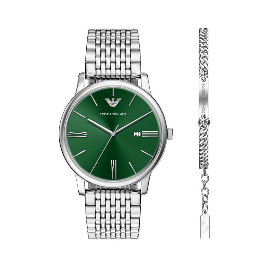Orologio Uomo Emporio Armani Set Bracciale Quarzo Verde Data AR80087SET