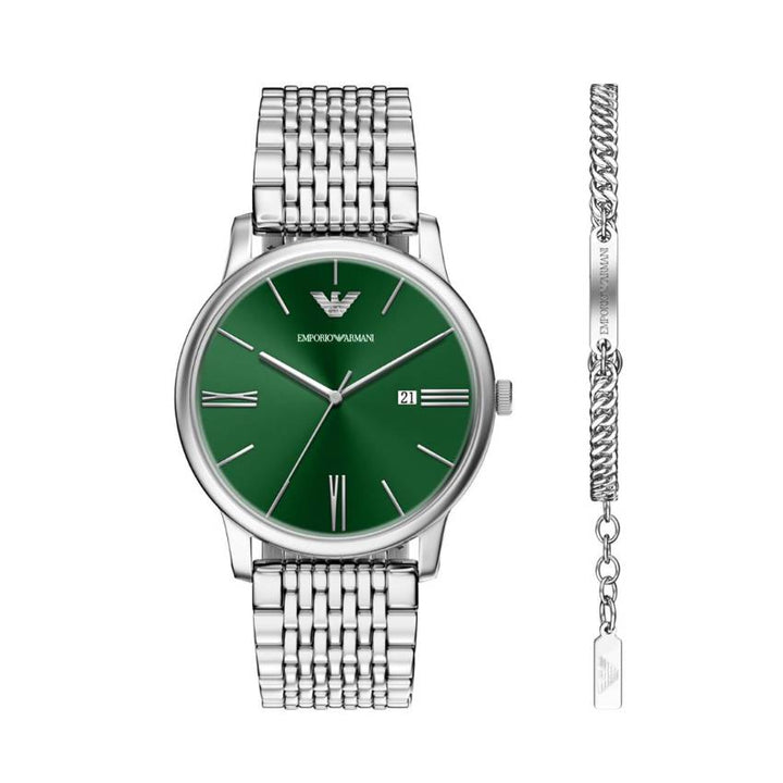 Orologio Uomo Emporio Armani Set Bracciale Quarzo Verde Data AR80087SET
