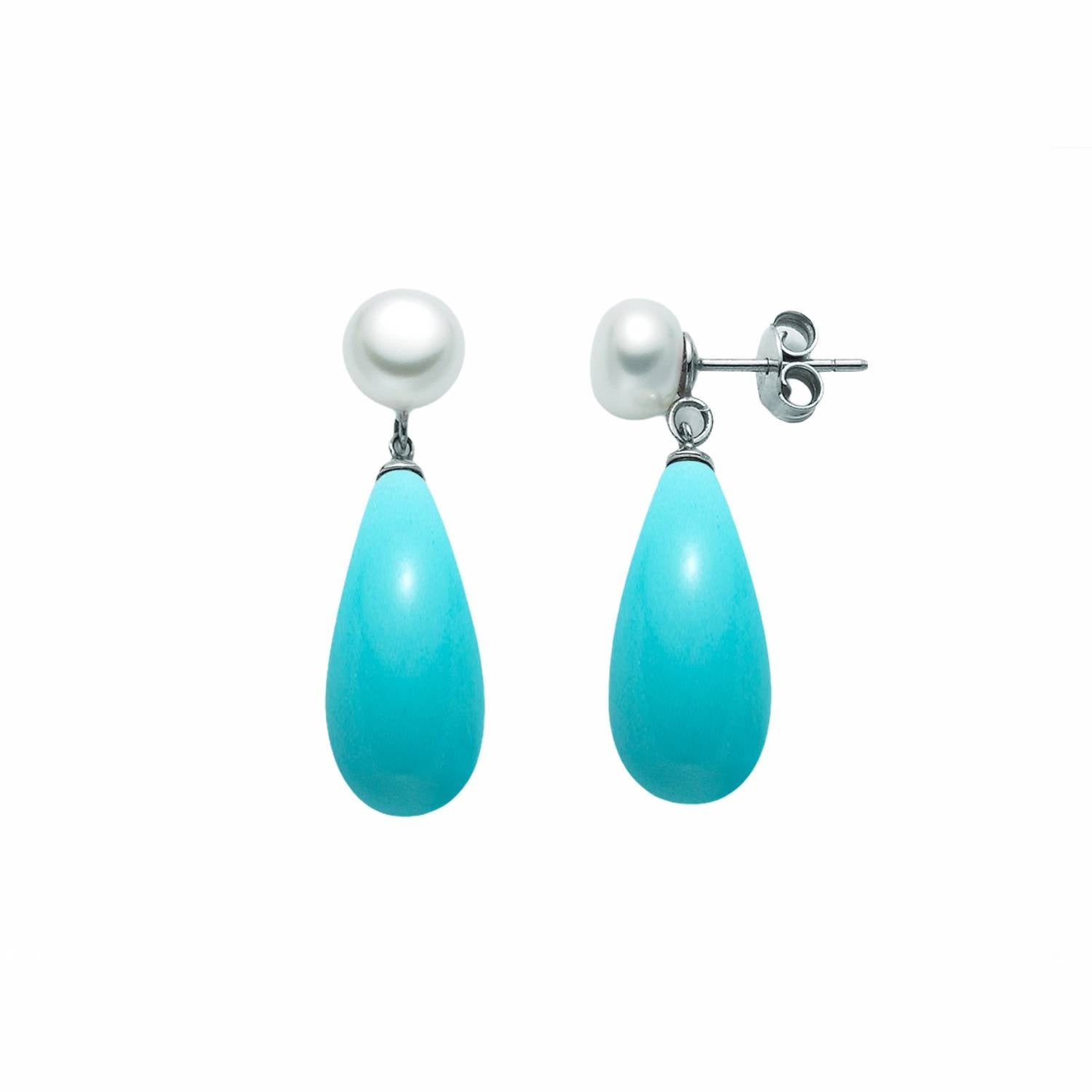 Orecchini Donna Argento 925 Pendenti Miluna Pasta Di Turchese Perla PER2188