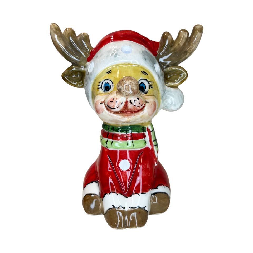 Renna Media Capodimonte Led Maglione Rosso 16cm CAP37