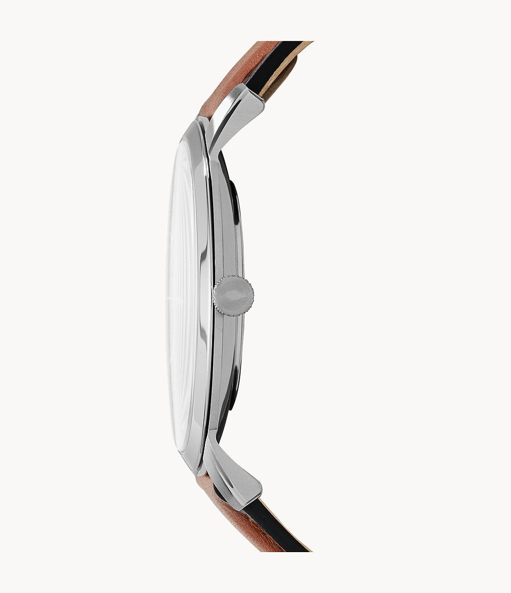 Orologio Uomo Acciaio Fossil Solo Tempo The Minimalist Blu Pelle Marrone FS5304