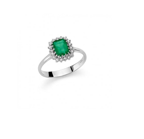 Anello Donna Miluna Oro Bianco 18 KT Diamanti Smeraldo Verde LID3376