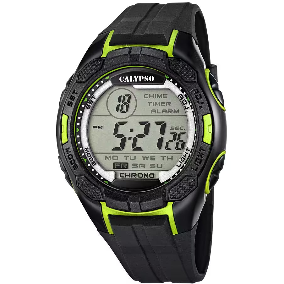 Orologio Uomo Calypso Gomma Quarzo Digitale Cronografo Dorato Verde Nero K5627/4