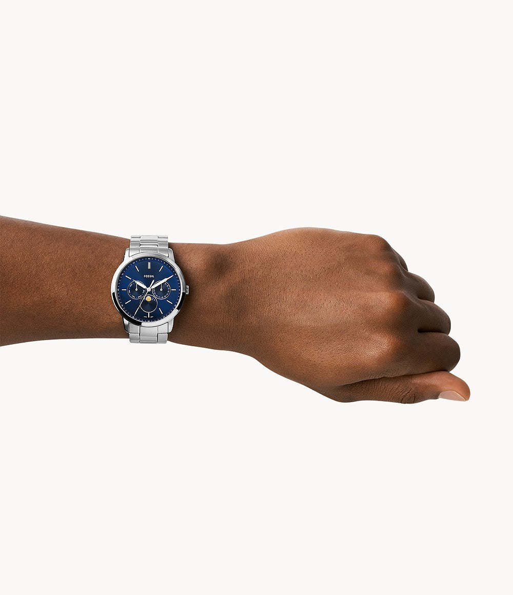 Orologio Fossil Uomo Acciaio Quarzo Multifunzione Fasi Lunari Blu FS5907