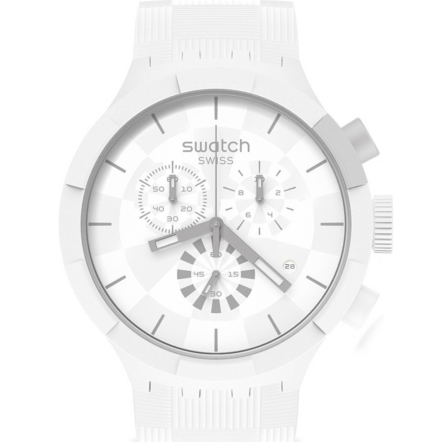 Orologio Uomo Silicone Gomma Swatch Big Bold Cronografo Quarzo Bianco SB02W400