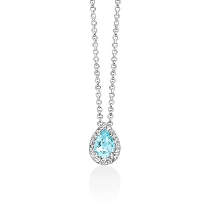 Collana Donna Miluna Argento Goccia Gemma Del Cielo Topazi Bianchi CLD5436