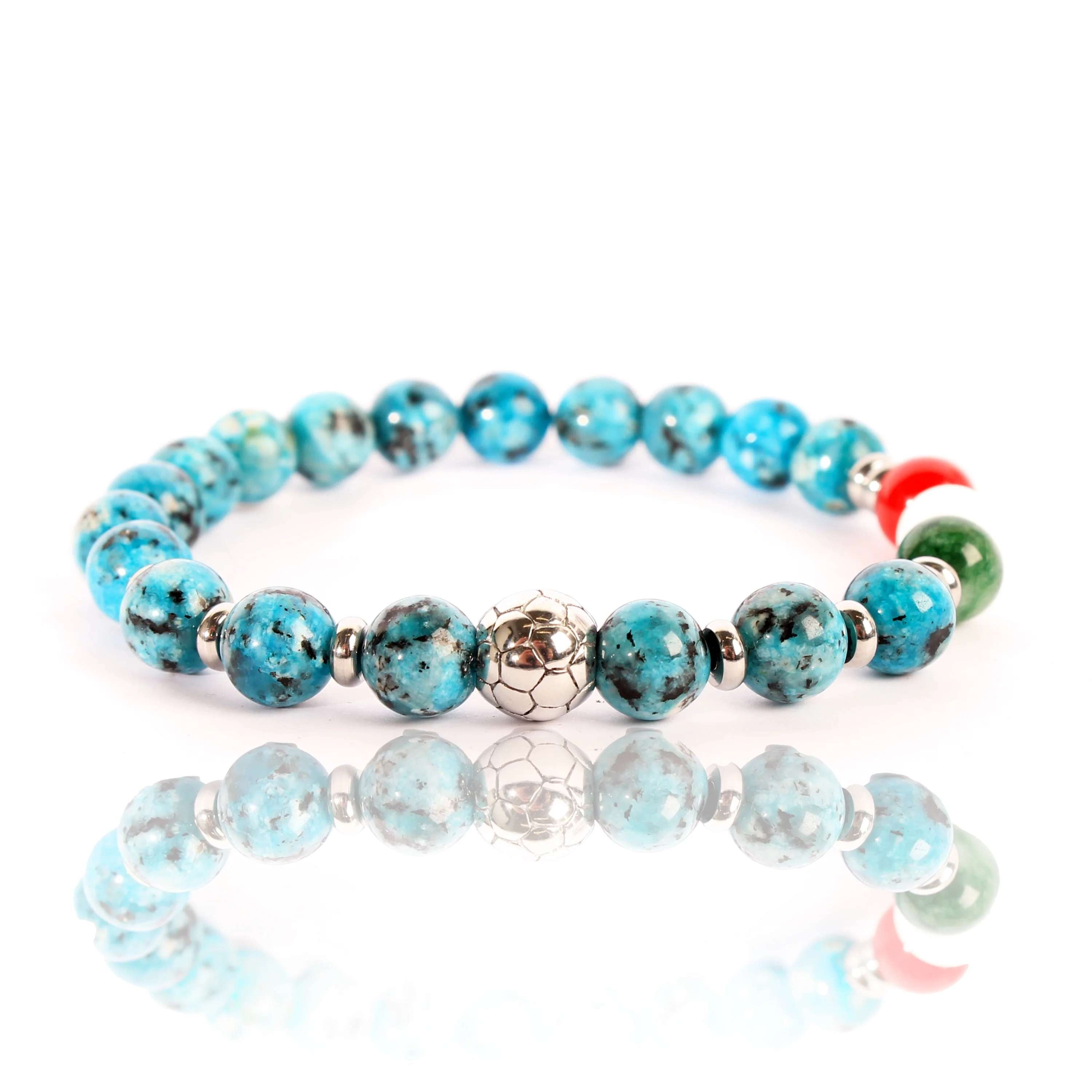 Bracciale Uomo Ivan Basile Acciaio Elastico Azzurro Napoli Tricolore Pallone SQ-L-5