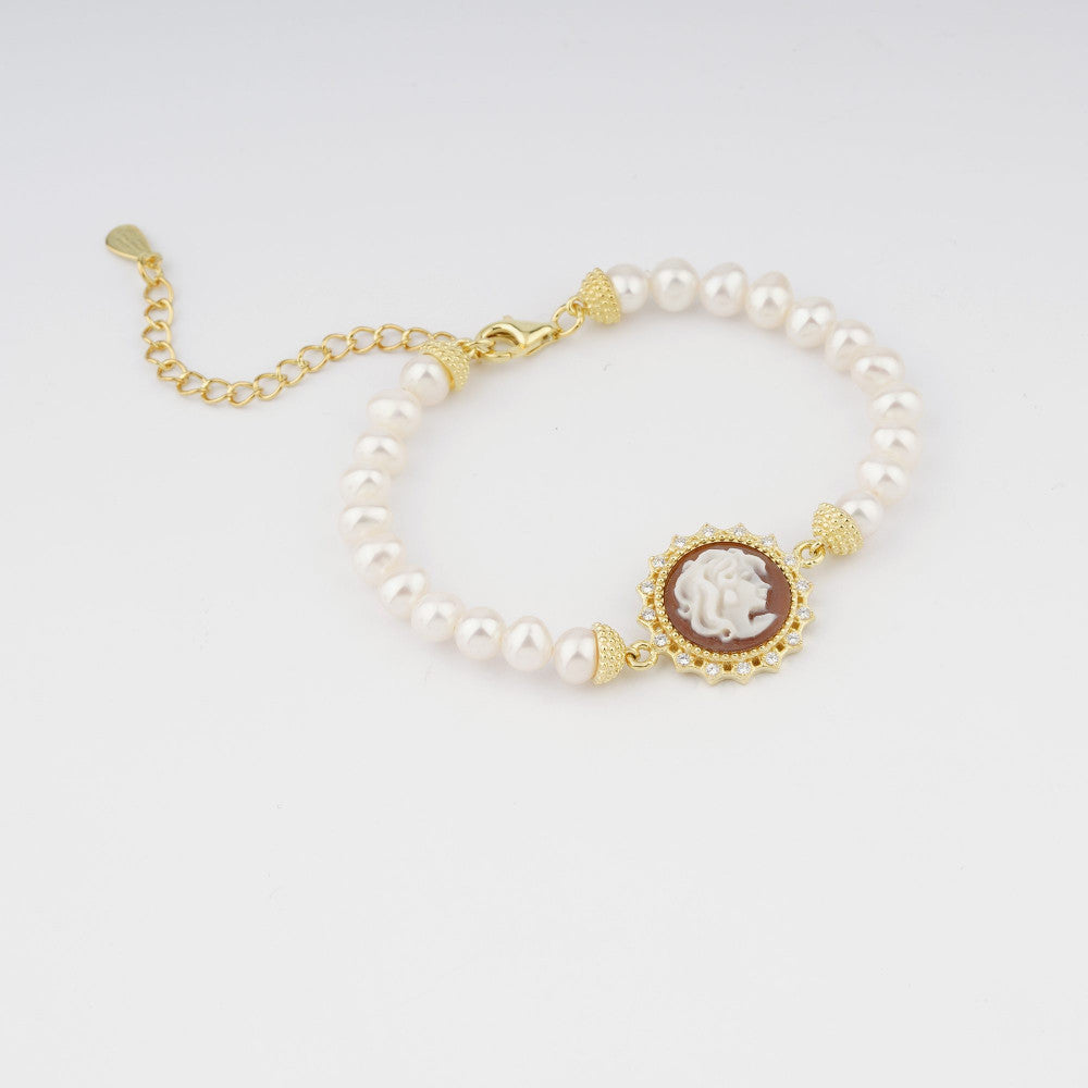 Bracciale Donna Cameo Italiano Argento Dorato 925 Dea Perle B11-G