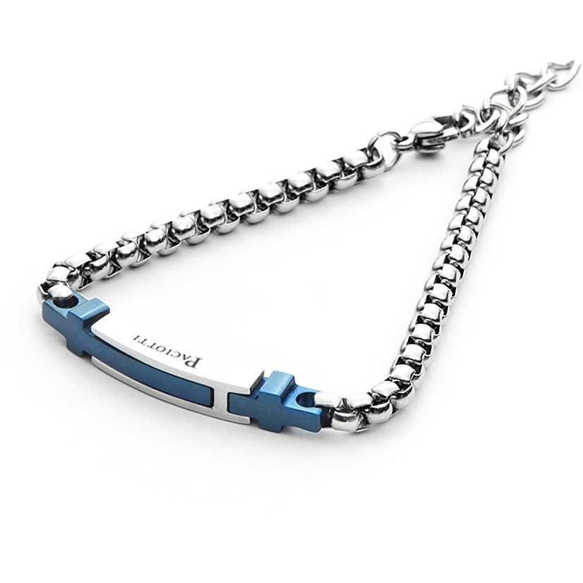 Bracciale Uomo 4US Cesare Paciotti  acciaio a maglie e centrale rigido blu 4UBR3795