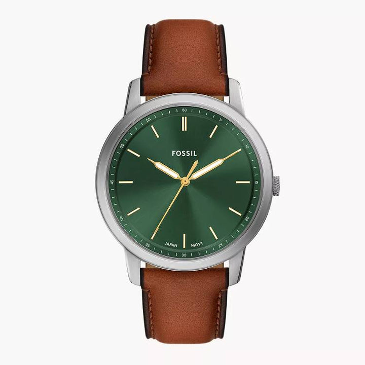 Orologio Uomo Acciaio Fossil Solo Tempo The Minimalist Verde Pelle Marrone FS6094