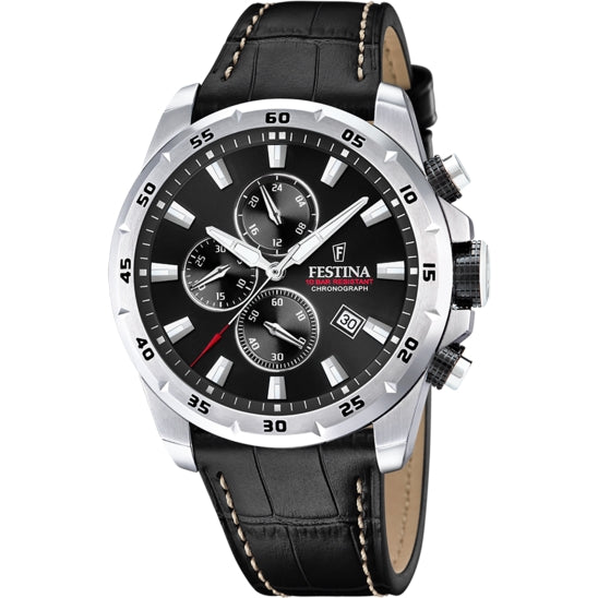 Orologio Uomo Festina Cronografo Nero Pelle Acciaio Data 10 ATM F20692/A