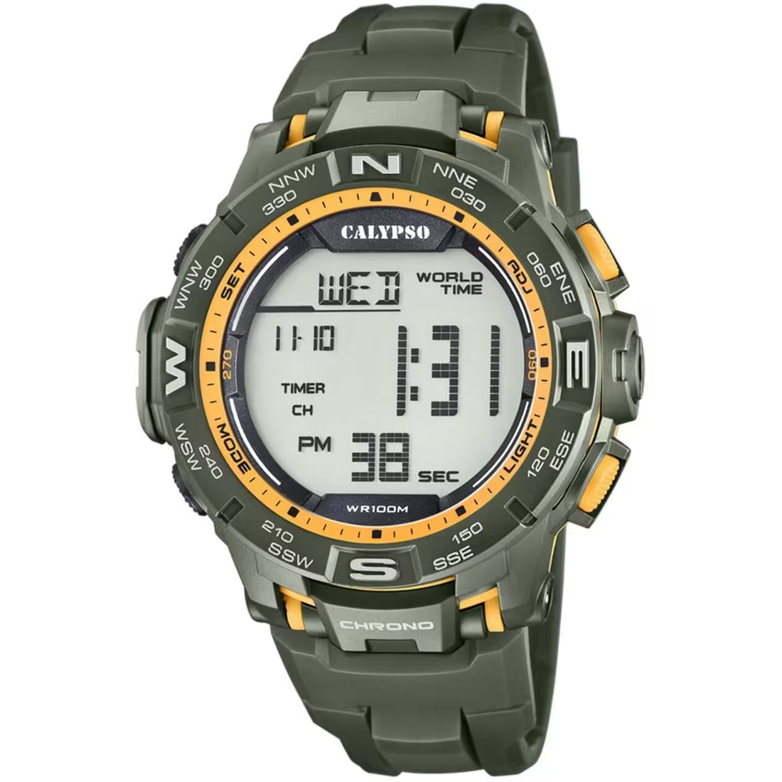 Orologio Uomo Calypso Gomma Quarzo Digitale Cronografo Verde Arancio K5816/2