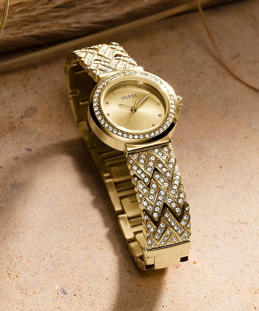 Orologio Donna Guess Quarzo Solo Tempo Zirconi Acciaio Dorato GW0476L2
